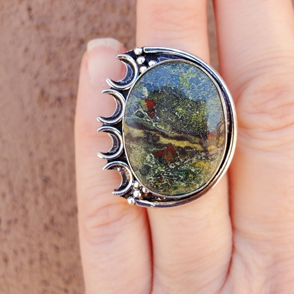 New Dragon Blood Jasper Moon Goddess 925 Silver Ring. - Picture 5 of 16